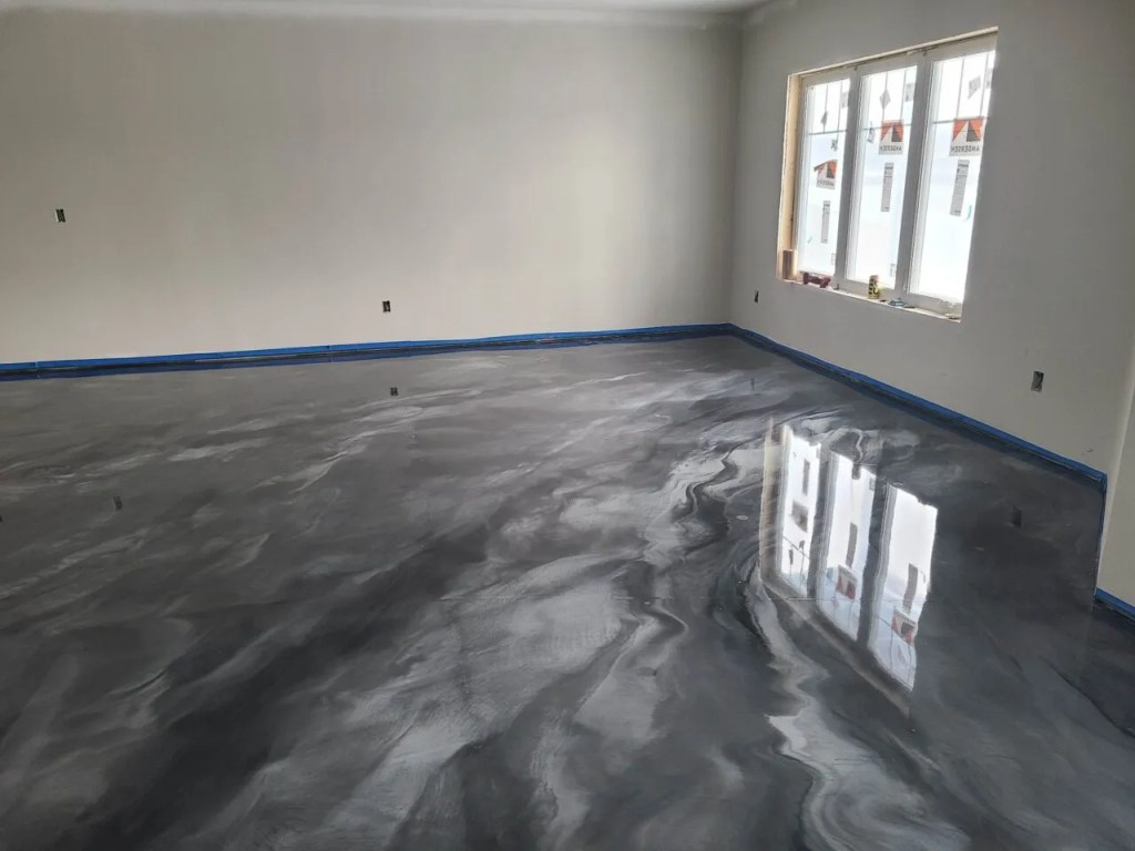 Gray metallic epoxy garage floor coating, South Florida