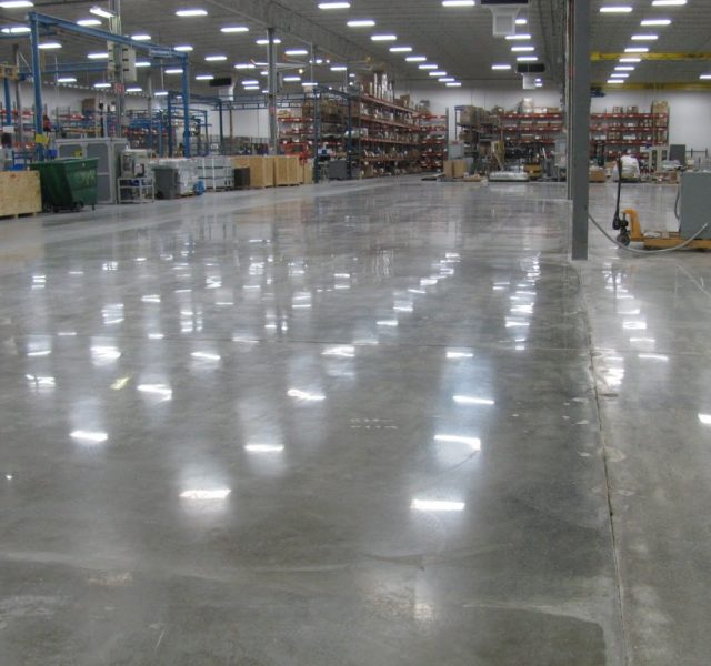 Polished concrete floor in an industrial warehouse building
