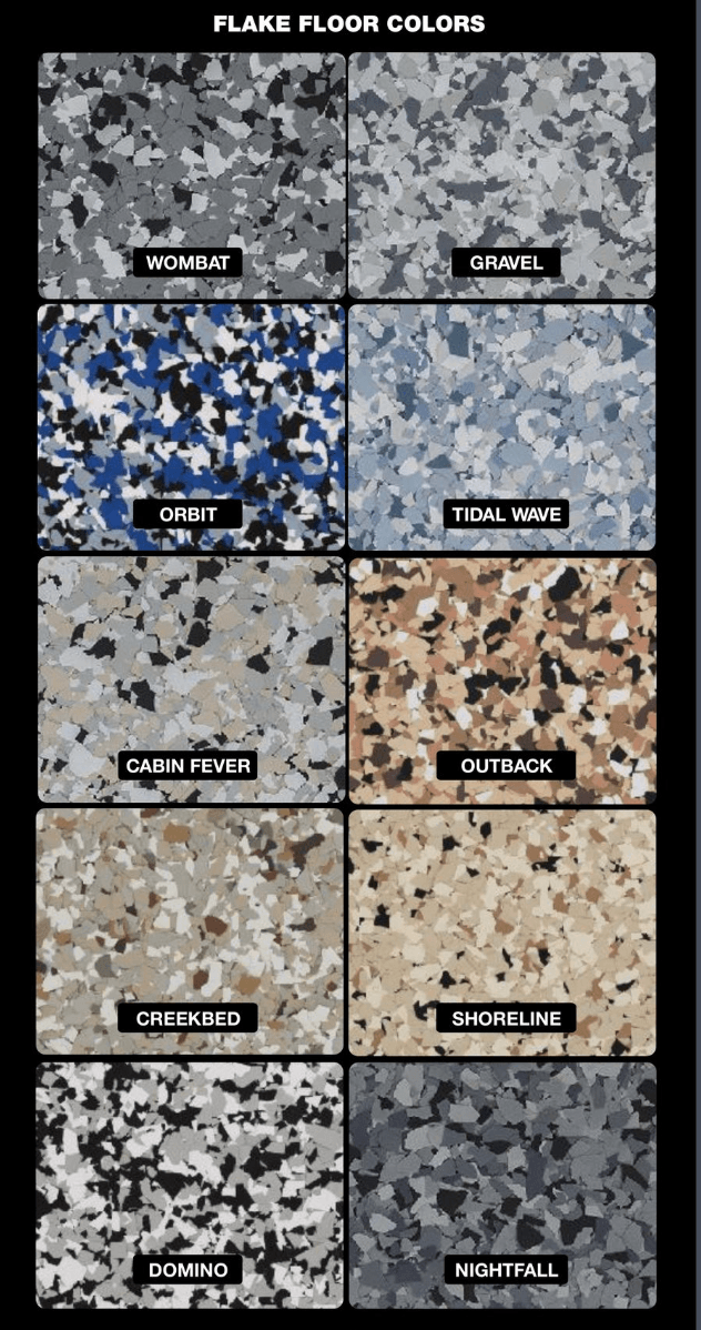 flake epoxy floor color options
